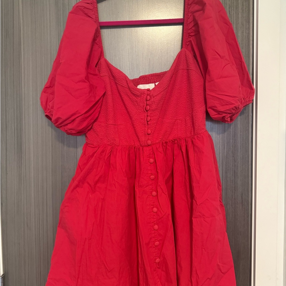 Anthropologie Maeve Red Puff Sleeve Dress XL